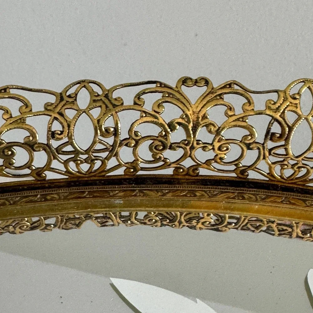 Vintage Ornate Gold Filigree‎ Mirror Vanity Tray Hollywood Regency MCM Decor